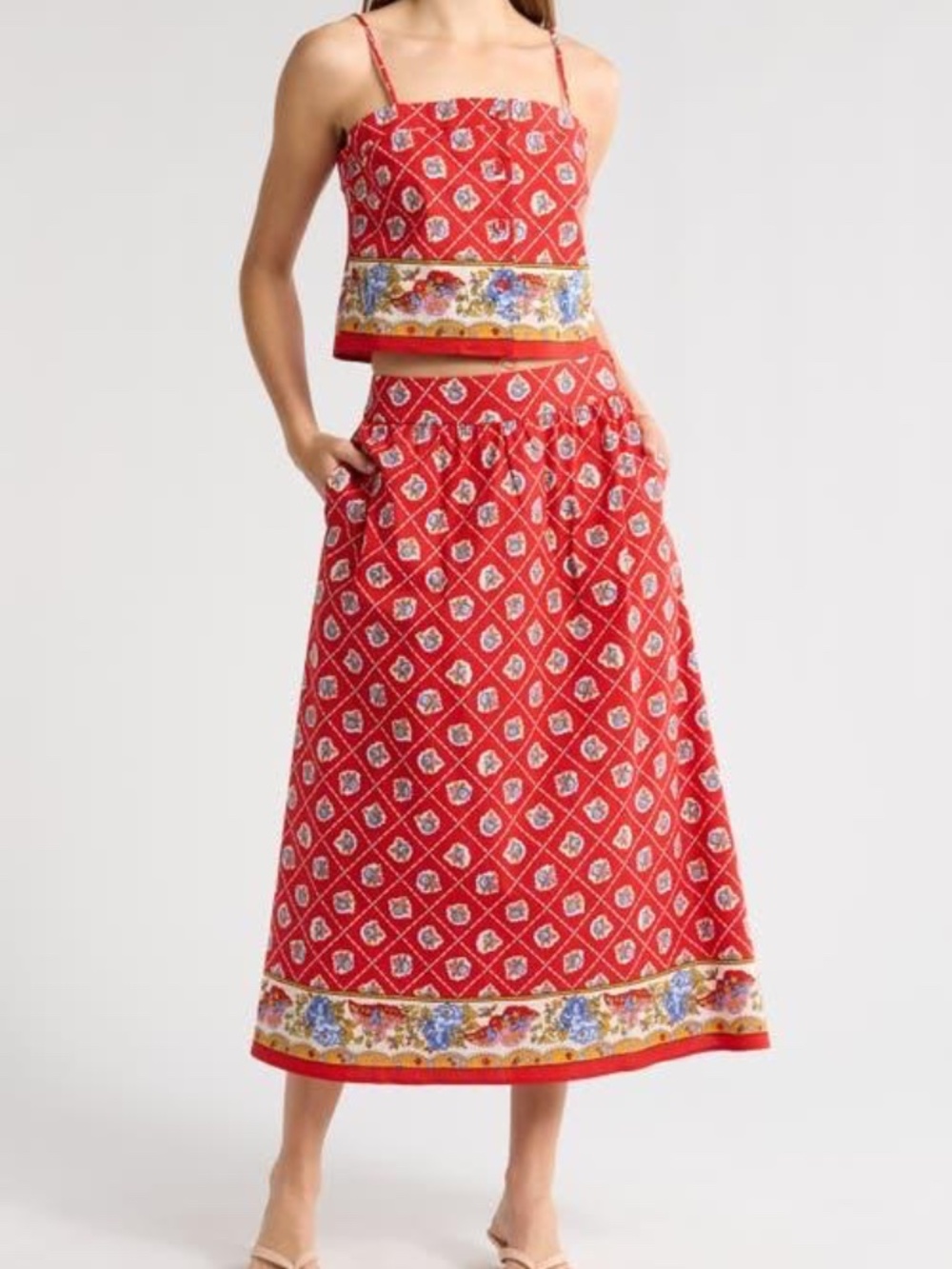 WAYF Josefina Tank Top Blouse &  Midi Skirt Set Outfit Women's Size S M